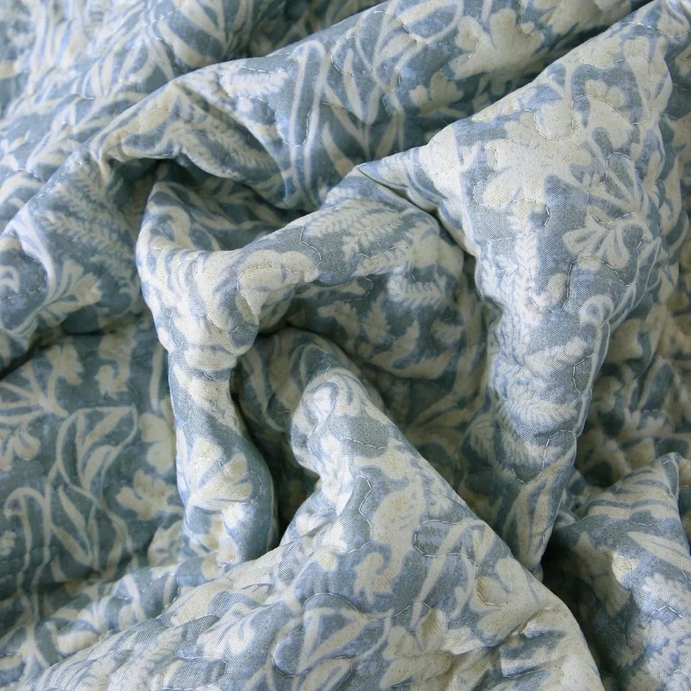 NEW West Elm Blue Botanical Boho Print Queen / King Bedding Quilt & Sham Set